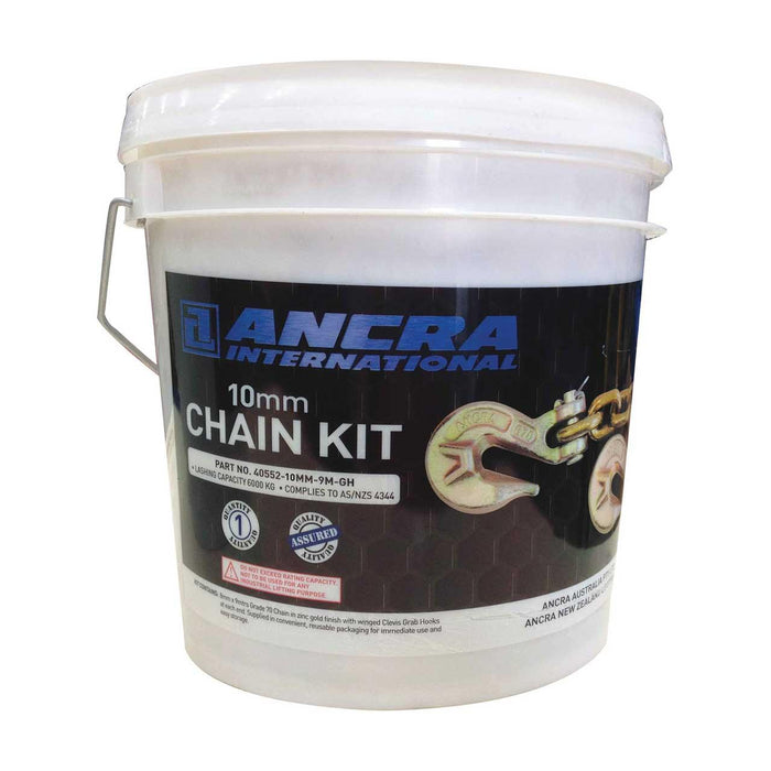 Ancra 10mm x 6m Chain Kit complete with two Winged Grab Hooks electroplated gold to resist oxidization
